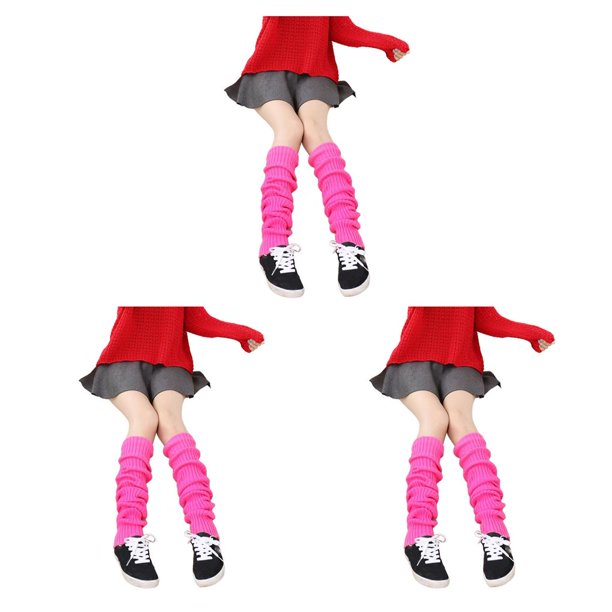 Minnieouse Paquete de 2 calcetines de invierno hasta el muslo, calentadores de piernas, calcetín largo, botas, calcetines hasta la rodilla para mujer, para Fucsia 3piezas Minnieouse CBP234040