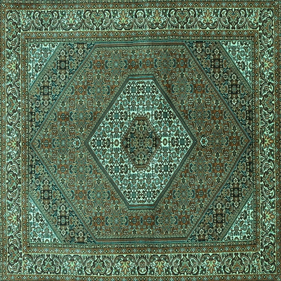 Ahgly Company Machine Washable Indoor Square Medallion Turquoise Blue Traditional Area Rugs, 6' Square