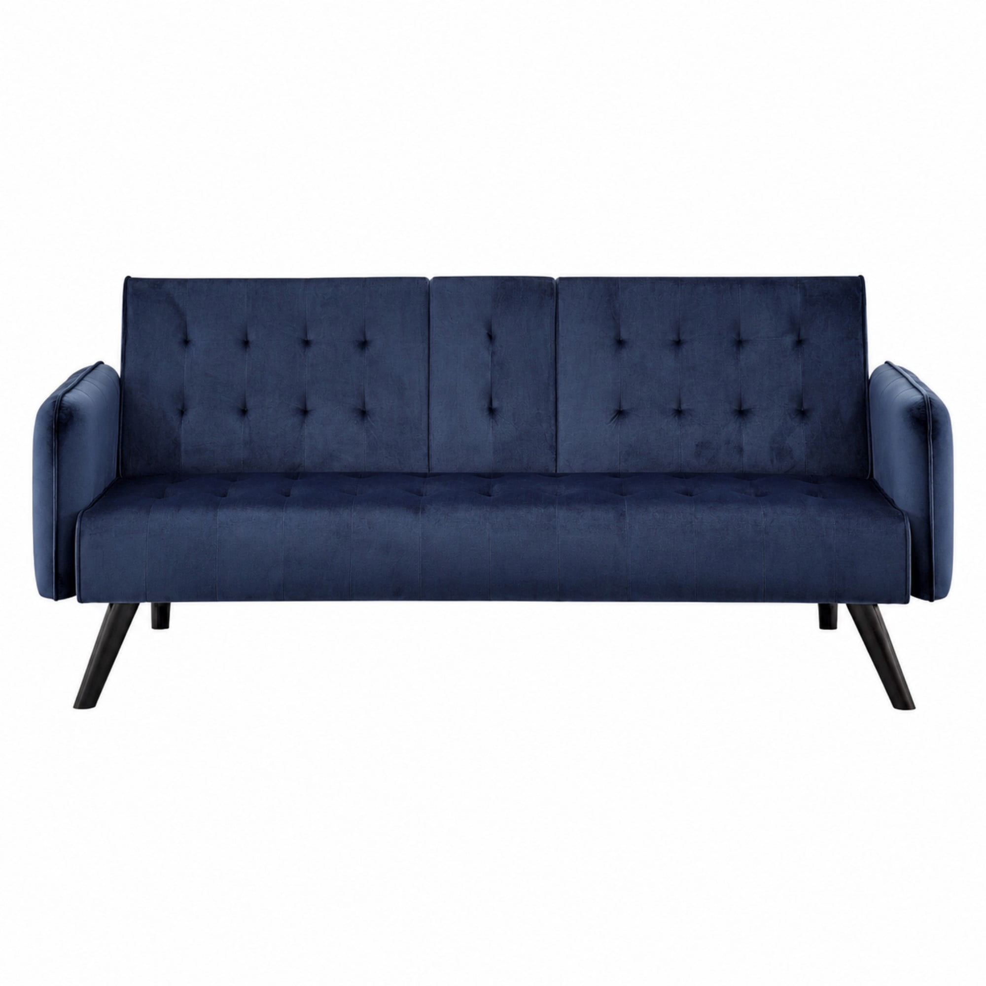 BSHTI 72" Linen Sleeper Sofa Bed with Folding Backrest,Adjustable Back, Drop-Down Table with Cup Holder for Living Room（Dark Blue）