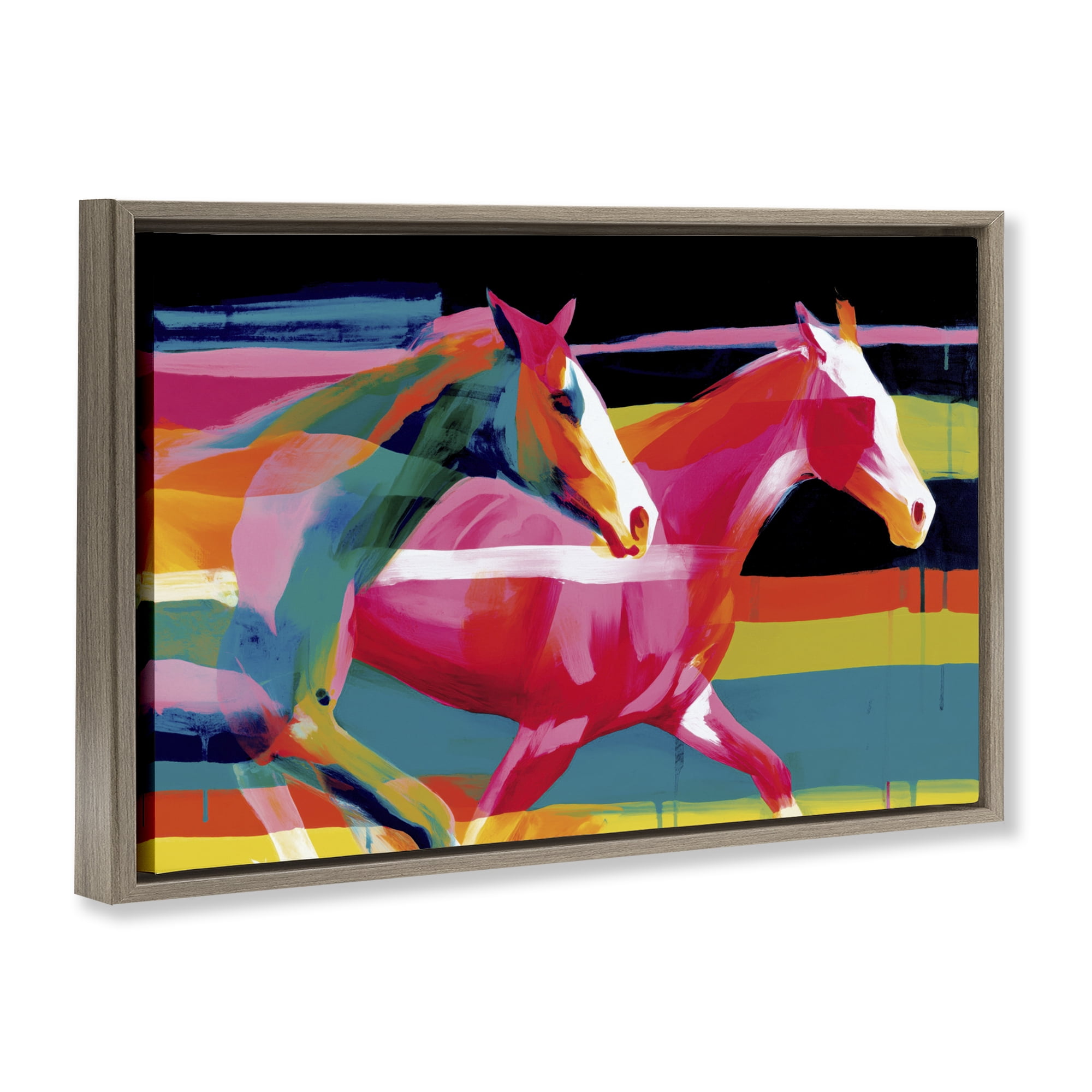 Stupell Industries Wild Horses Running Through Stripes Brown Framed Floater Canvas Wall Art, design by Chromatic Storm Studio