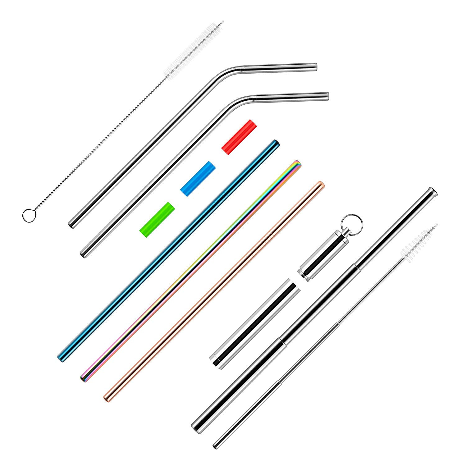 Stainless Steel Assorted Eco Friendly Reusable Metal Drinking Straws & Brushes
