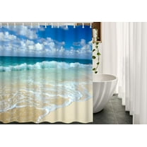 JOOCAR Seascape Shower Curtain with Hooks Ocean Beach Clouds Coast Sky Sunny Polyester 72x72 inch
