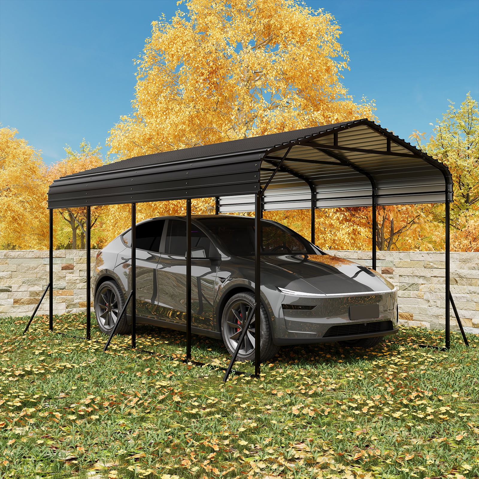 20x12ft Metal Carport, Heavy Duty Carport with Steel Panels, All-Weather & Snow Load Protection Canopy for Car, Boat, Truck Shelter