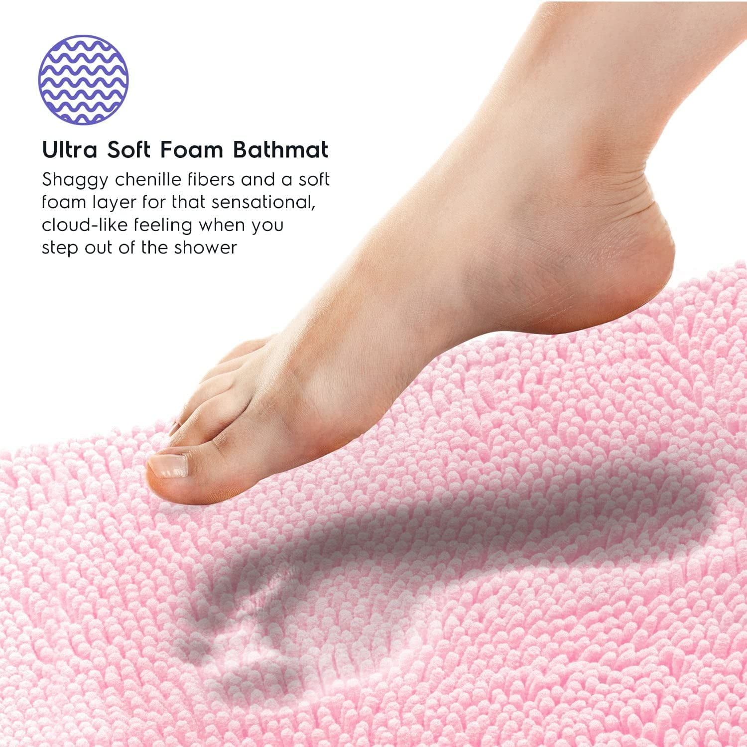 Bathroom Rugs, Extra-Thick Memory Foam Bath Mat, Ultra-Soft Chenille Microfiber, Highly Absorbent, Machine Washable, Shaggy Bath Mats for Bathroom, Circular Cutout (21x32 + 20x22, 2pcs) Lt Pink