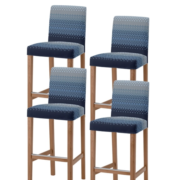 Blue Grey Ombre Geometric Bar Stool Covers Set of 4, Modern Abstract Art Stretch Washable Bar Chair Covers with Backs, Removable Pub Counter Height Chair Cover for Kitchen Dining Room Cafe