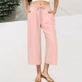 thumbnail image 2 of ShomPort Wide Leg Capris For Women Drawstring Elastic Waist Cropped Pants With Pocket Comfy Breathable Straight Hem Solid Color Trousers, 2 of 6