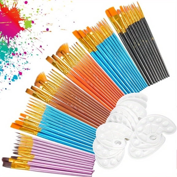 72-Pc Complete Painting Set for Beginners - 60 Brushes & 12 Palettes for Acrylic, Watercolor & Oil