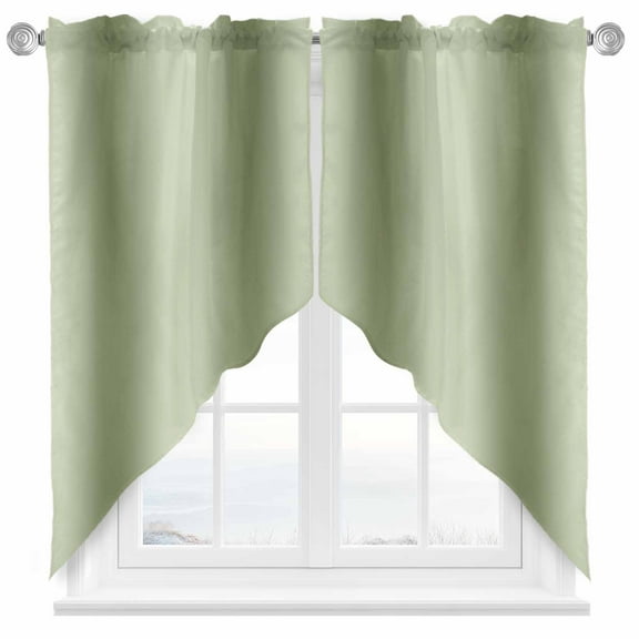 Sage Green Gradient Swag Valances for Windows 2 Pack Abstract Texture Modern Simple Swag Kitchen Curtains 63 Inches Long Rod Pocket Short Window Treatment for Kitchen Bathroom 36"x63"