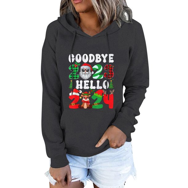 Gibobby Sudadera con Capucha en Ligero y calientito Navidad Mujer Y 2 K Sudadera Suelta Sudadera Con Capucha Cuello Rojoondo Manga Larga Sudadera Blusa (Oscuro Gris, M)