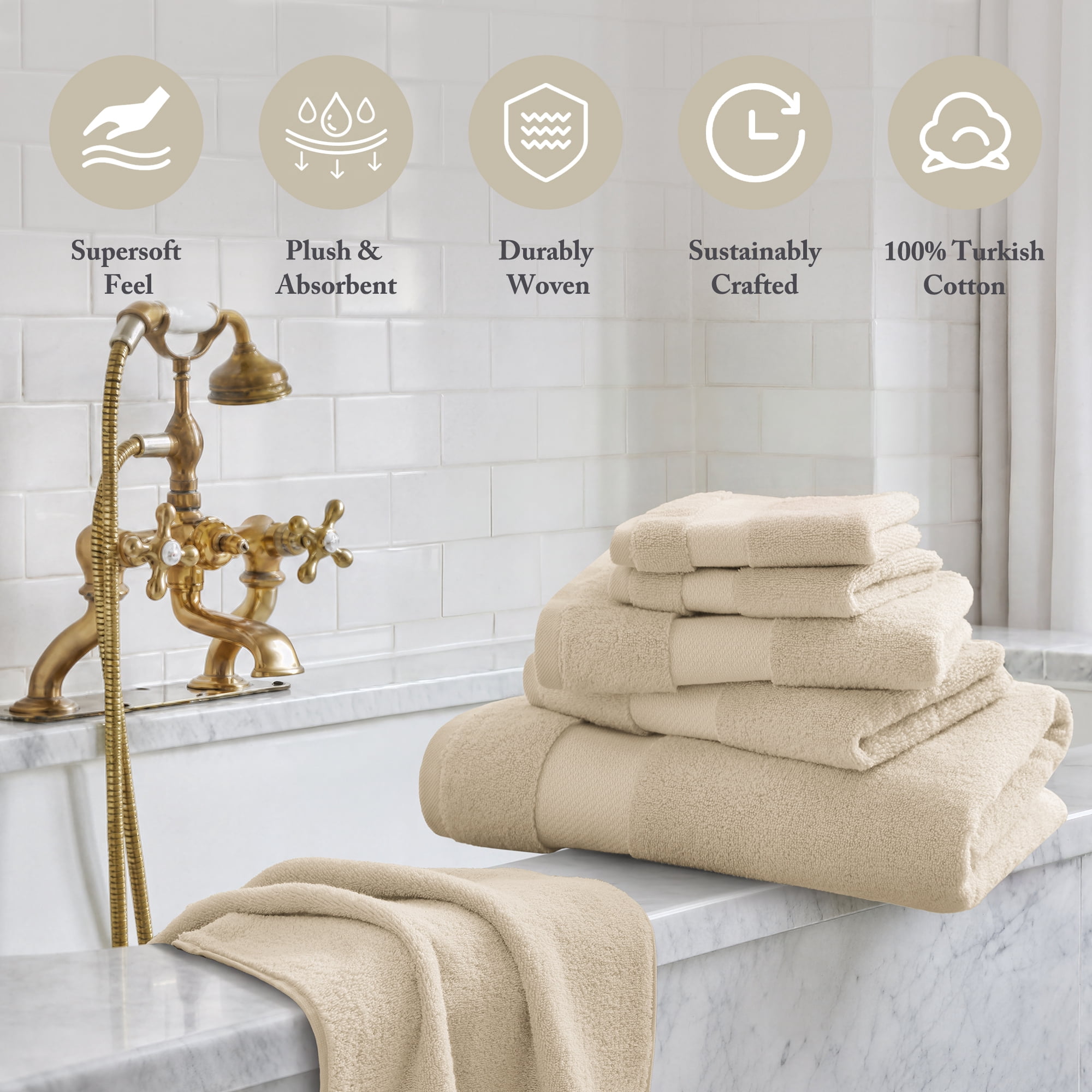 6-Piece Cotton Bath Towel Set,Sand