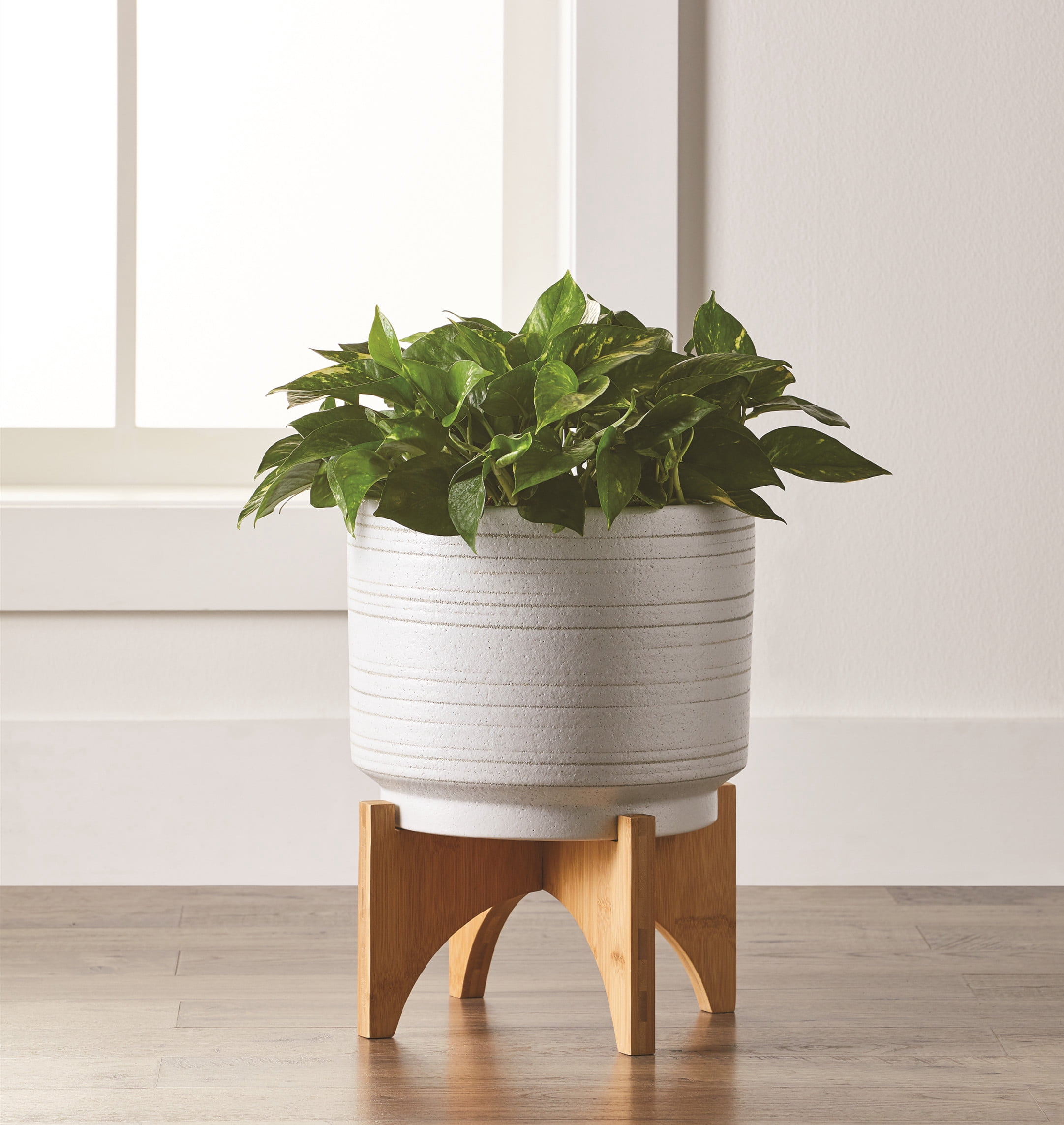 Better Homes & Gardens Pottery 12" Teramo Ceramic Pot with Stand, White