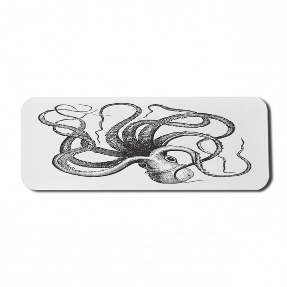 Octopus Computer Mouse Pad, Vintage Style Old Engraved Illustration of a Sea Animal on Plain Backdrop, Rectangle Non-Slip Rubber Mousepad Large, 31" x 12", White Charcoal Grey, by Ambesonne