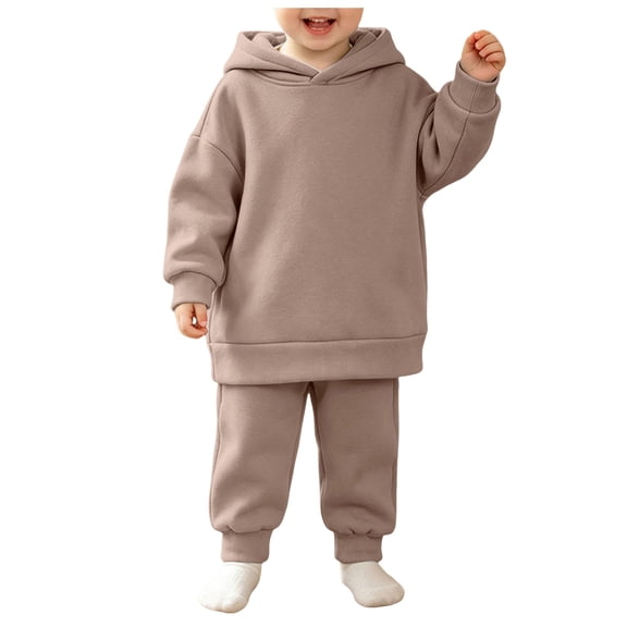 OJSFQUFP Thickened and Winter Sports Suit for Boys and Girls Casual Pullover Hoodie Long Pants Two Piece Set