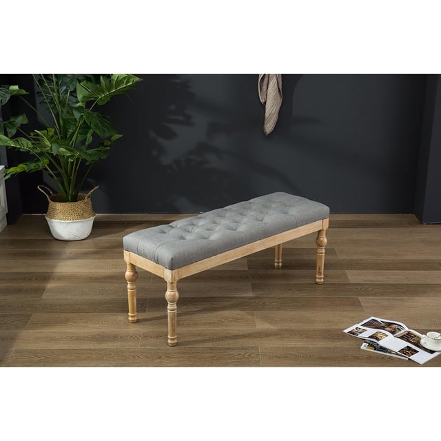 Roundhill Habit Solid Wood Button Tufted Dining Bench Grey Grey