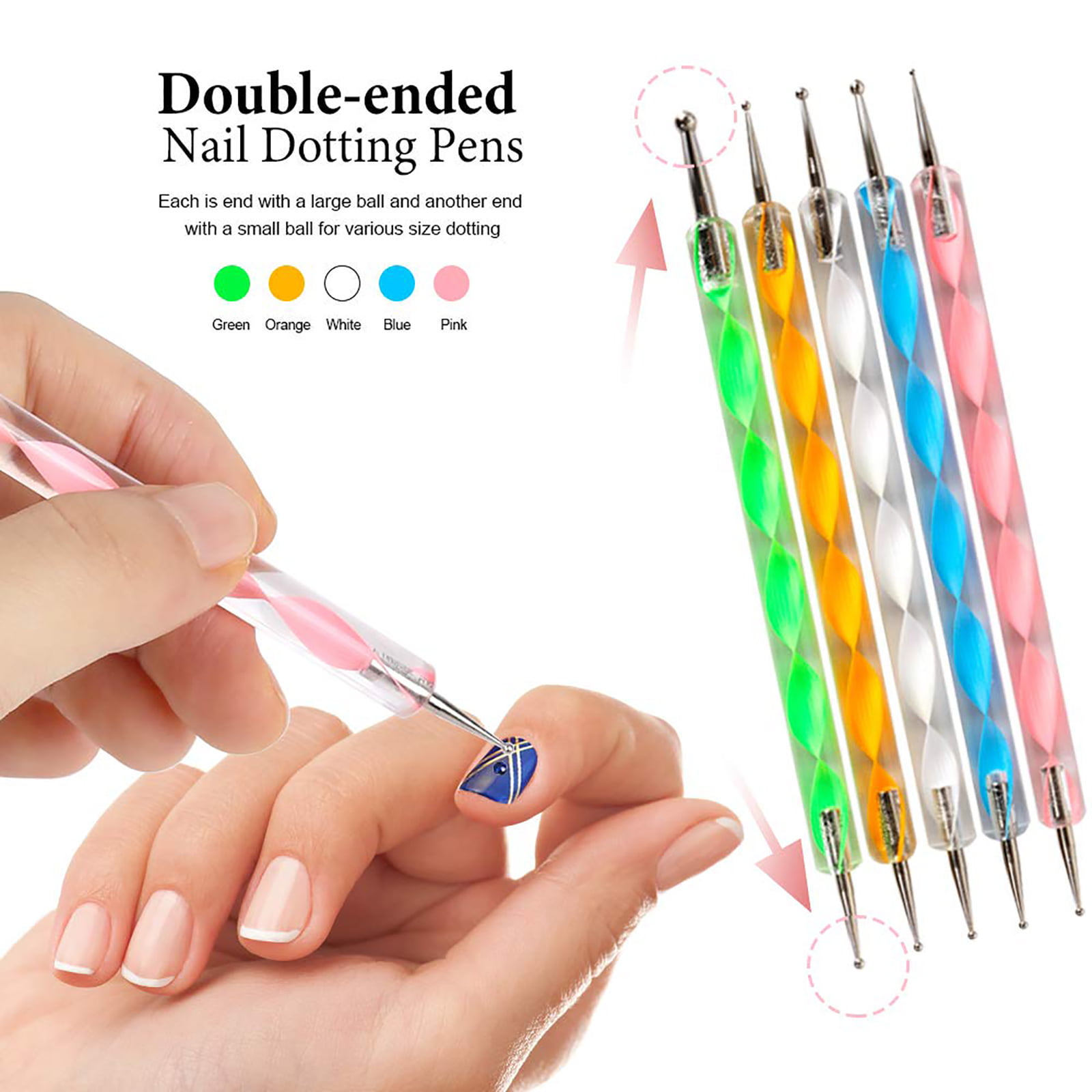 2 Way Dotting Pen Tool Nail Art Tip Dot Paint Manicure kit (5pc) | eBay