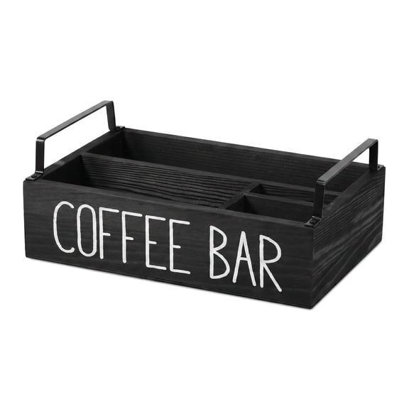 Coffee Bar Organizer 4 Compartments Coffee Bar Accessories Organizer with 2 Handles Wood Coffee Pods Holder Storage Basket Versatile Coffee Organizer Station for Countertop Coffee Bar Decor