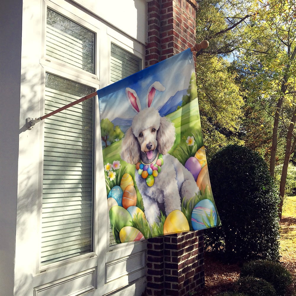 White Poodle Easter Egg Hunt House Flag 28 in x 40 in