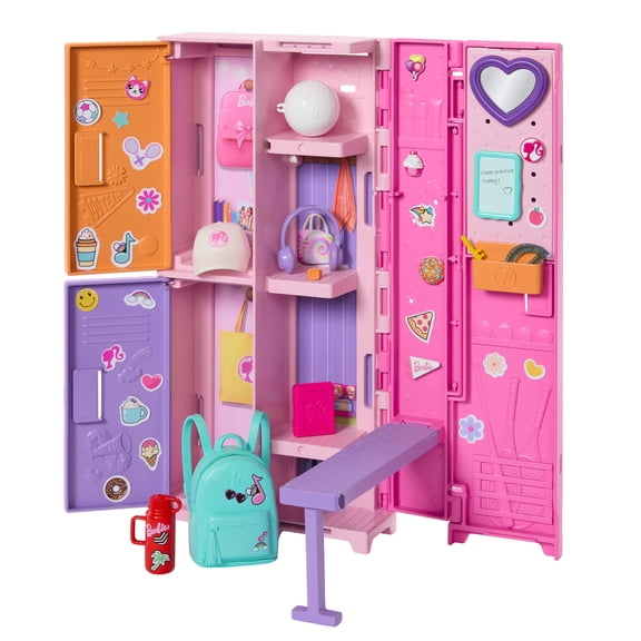 Barbie World School Locker Set, 15  School Supply Accessories, Collapsible Features, 2 Sticker Sheets [Walmart Exclusive]