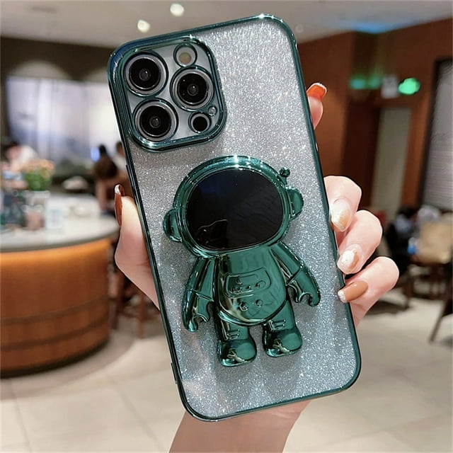 Gradual Glittering Pink Phone Case With Cartoon Astronaut Holder For,iPhone14/14Plus/14Pro/14ProMax ,iPhone13/13Mini/13Pro/13ProMax ,iPhone12/12Mini/12Pro/12ProMax, ,iPhone11/11Pro/11Pro Max ,iPhoneX