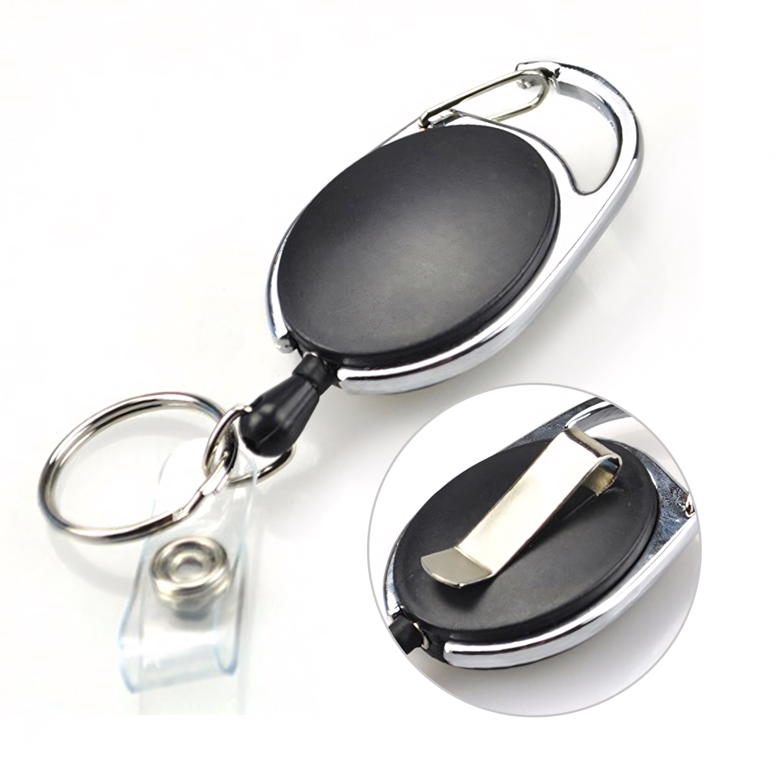 GOGO Wholesale Retractable Carabiner Badge Holder, ID Card Lanyard-Solid Black-50 Pcs