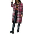 thumbnail image 5 of Crunowin Womens Flannel Plaid Shacket Jacket, Casual Lapel Button Down Tartan Trench Coat Long Sleeve Shirts with Pockets Hot Pink XL, 5 of 9