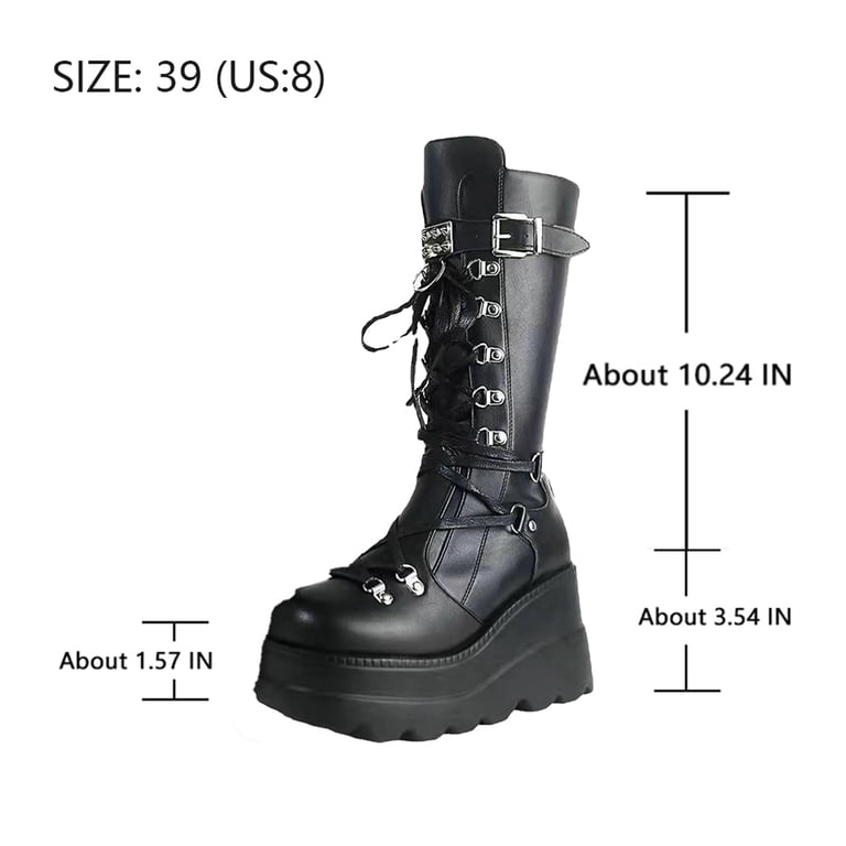 Gothic Punk Platform Motorcycle Boots for Women Lace-Up and  display picture 2