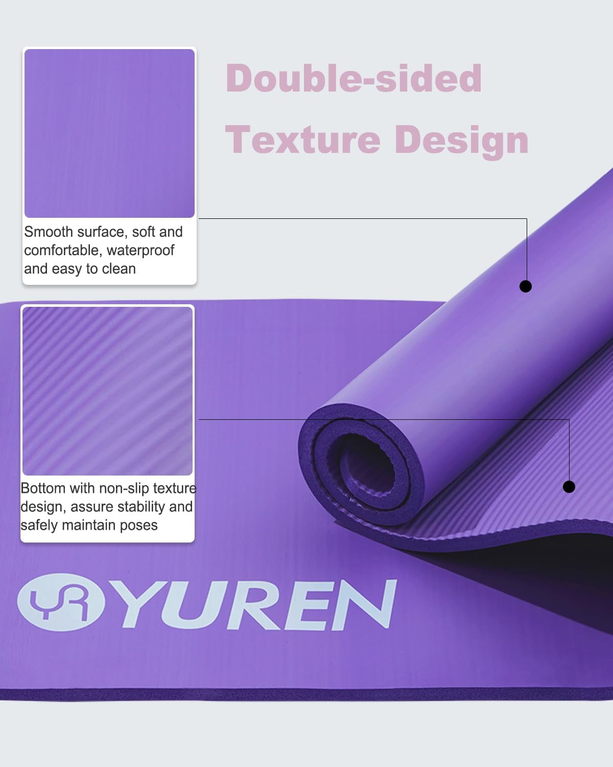 YR Thick Yoga Mat 1/2 Inch Stretching Pilates Hi-Density Foam Exercise Mats, Purple with Yoga Bag