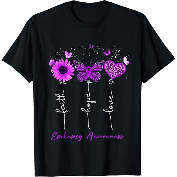 Epilepsy Awareness Faith Hope Love Leopard Sunflower T-Shirt
