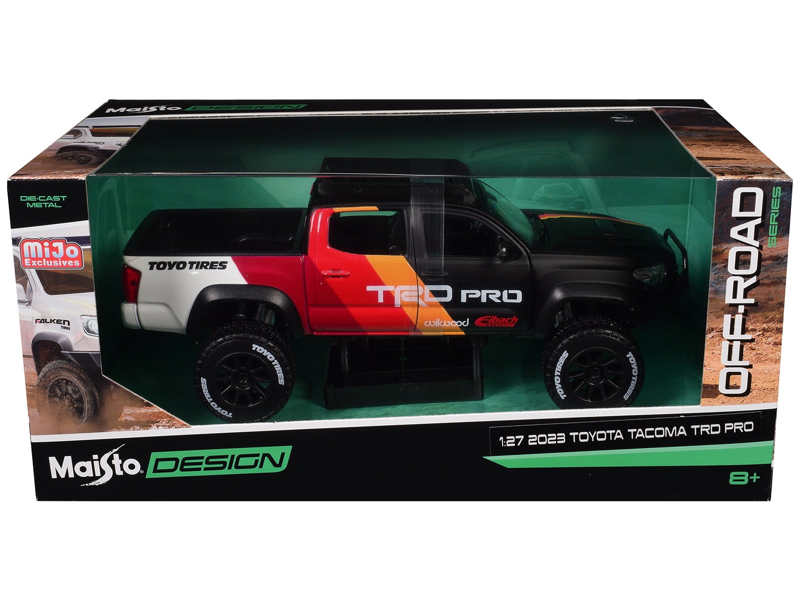 2023 Toyota Tacoma TRD PRO Off Road Truck Matt Black with Graphics and Roofrack 1/27 Diecast Model Car by Maisto