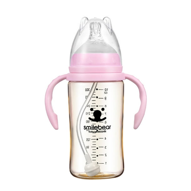 SAYDY Biberon ppsu un biberon à trois usages anti-colique bébé paille  biberon nouveau-né mère et bébé fournitures en gros （trois tétines  différentes 300ml rose） 