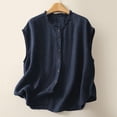 thumbnail image 2 of Aihuaihua Women's Linen Vest Summer Sleeveless Scoop Neck Waistcoat Lightweight Work Casual Button Down Blazer Vest Navy XL, 2 of 3