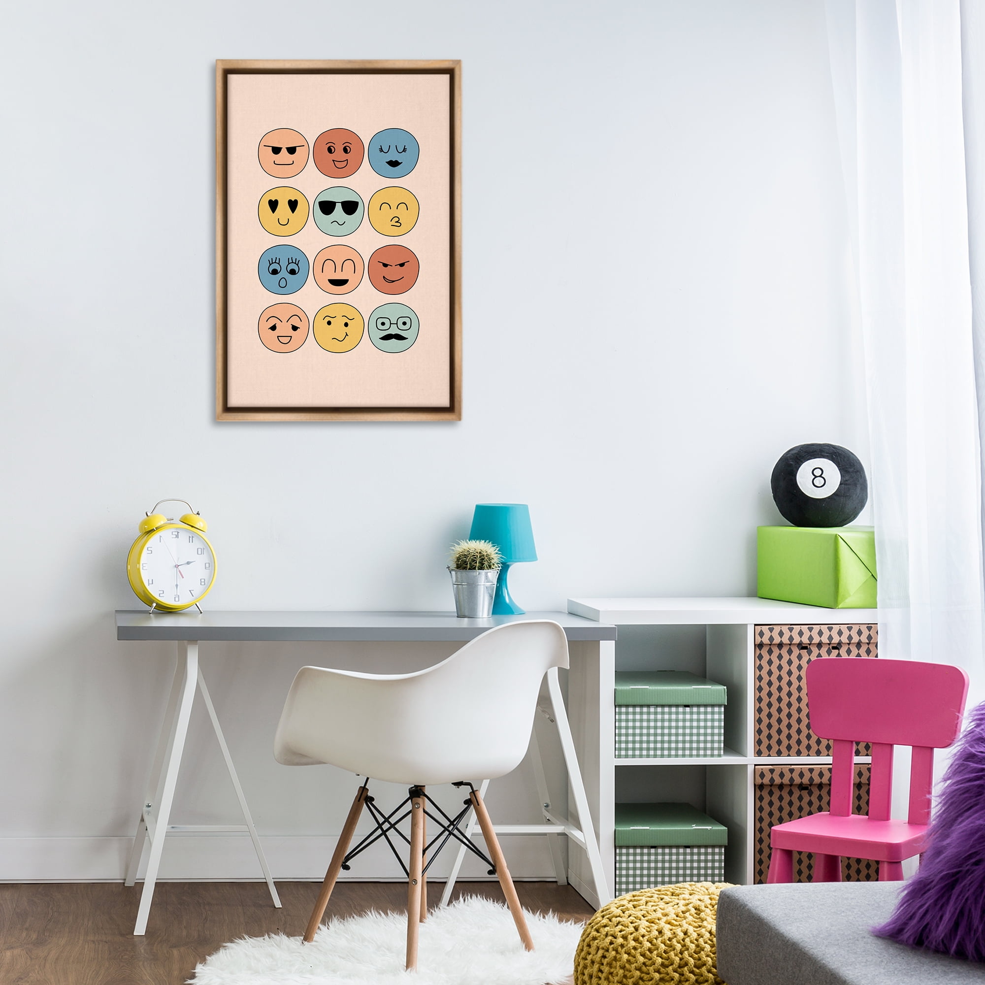 Stupell Industries Various Expression Smileys Novelty Painting Brown Floater Framed Art Print Wall Art, 21 x 31
