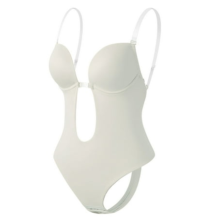 

SAYOO Women Backless Shapewear U Plunge Tummy Control Seamless Bodysuit Buckled Thong