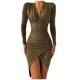 thumbnail image 1 of Vestido de otoño e invierno para mujer, Sexy, con escote en V, estampado de estrellas, adelgazante, de manga larga, con pliegues en las nalgas Fridja NMB3396, 1 of 6