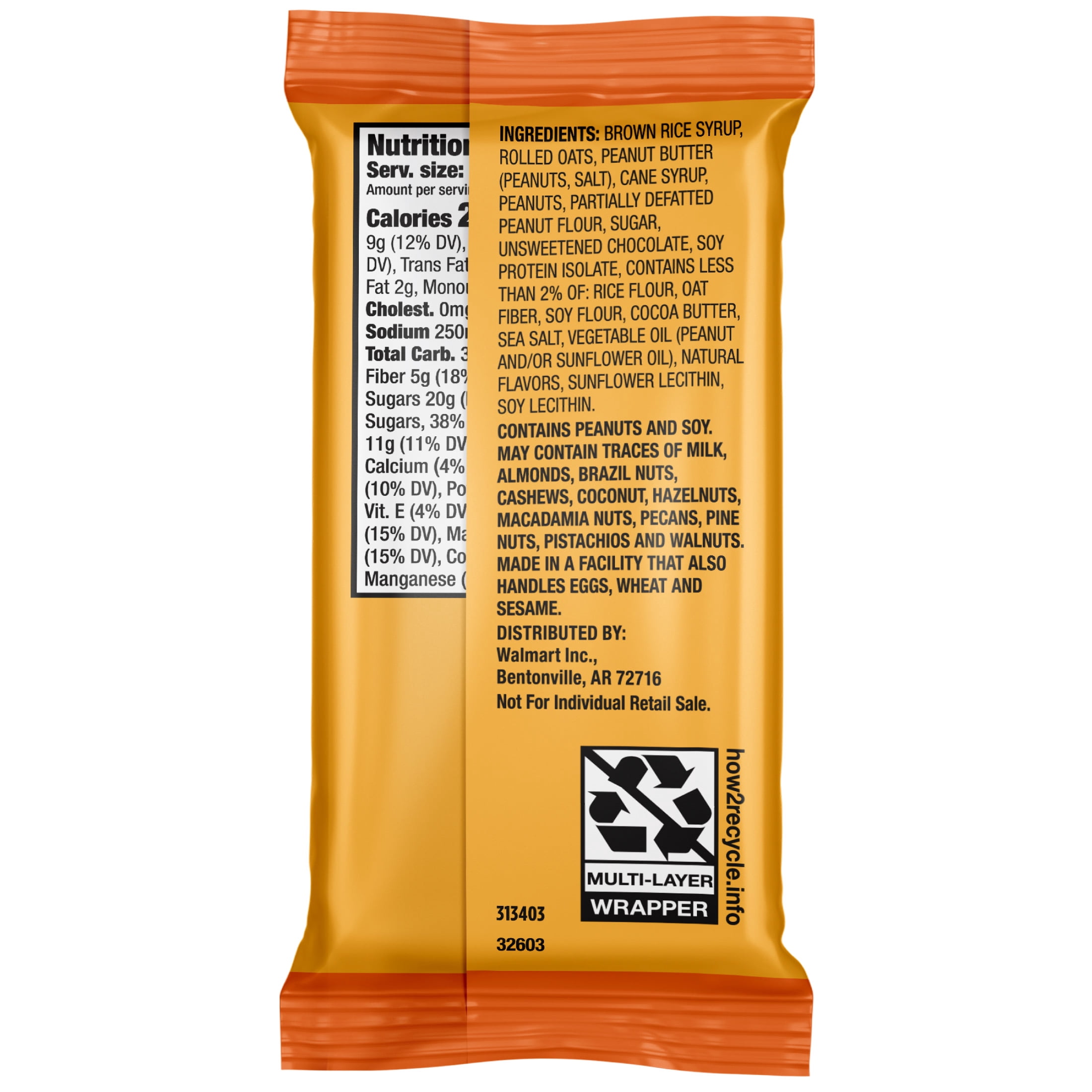 Great Value Energy Bar, Chocolate Peanut Butter, 2.4 oz, 5 Count