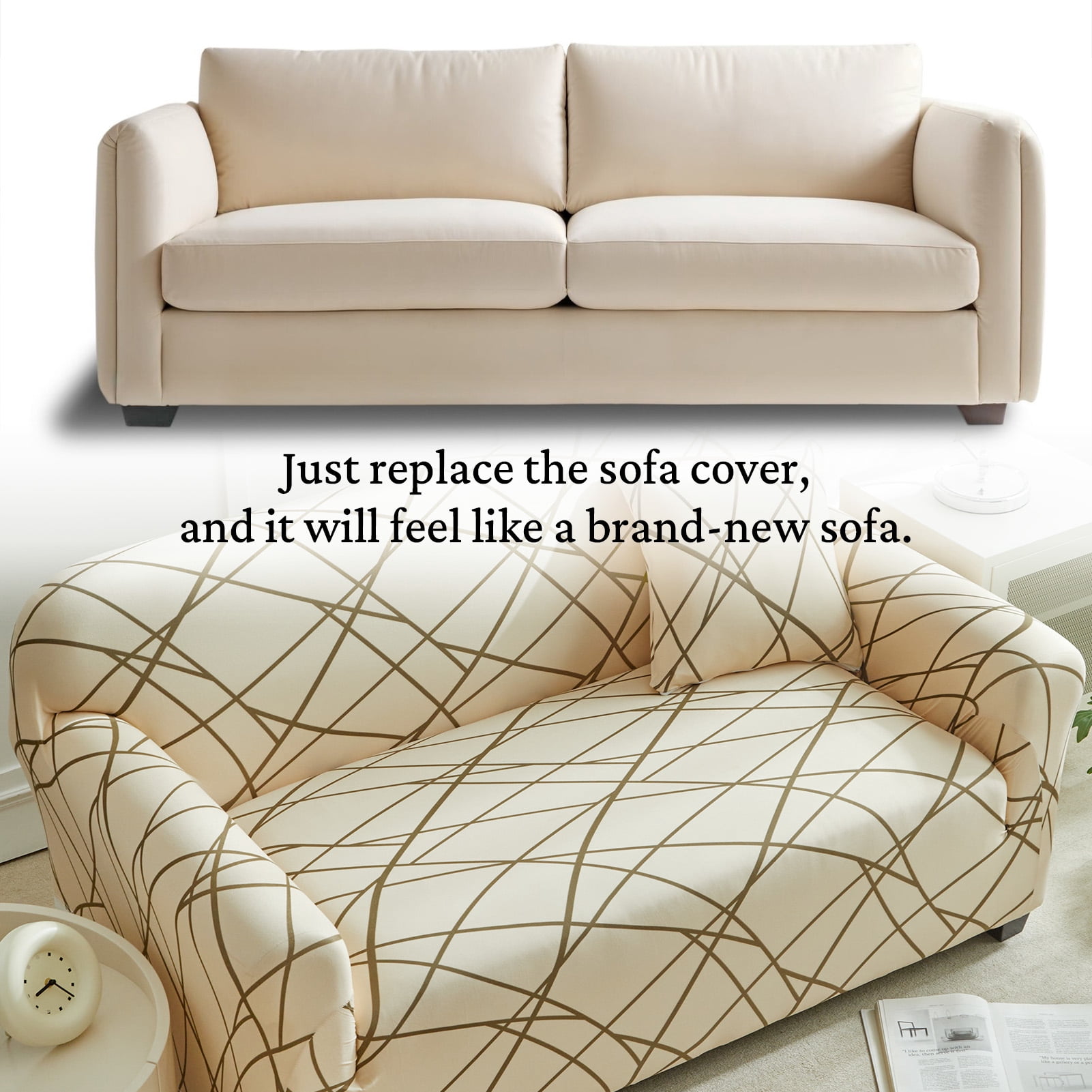 HonorHut Printed Sofa Cover Full Wrap Stretch Couch Covers Polyester Loveseat Non-Slip Slipcovers Washable Sofa Throw for Pet Hair Spill Resistance Sofa Clothes Cover Apricot