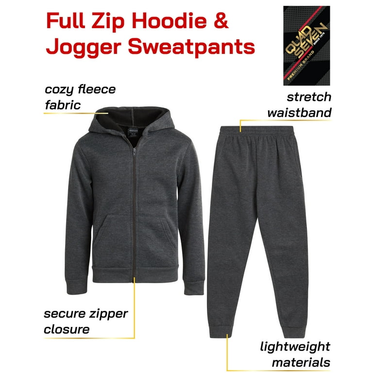 Quad Seven Boys' Fleece Jogger Set - 2 Piece Basic Solid Full Zip Hoodie and Sweatpants (Sizes: 8-18) Quad Seven Boys' Fleece Jogger Set - 2 Piece Basic Solid Full Zip Hoodie and Sweatpants (Sizes: 8-18)