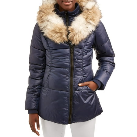 Celsius Women's Faux Fur Collar Long Jacket