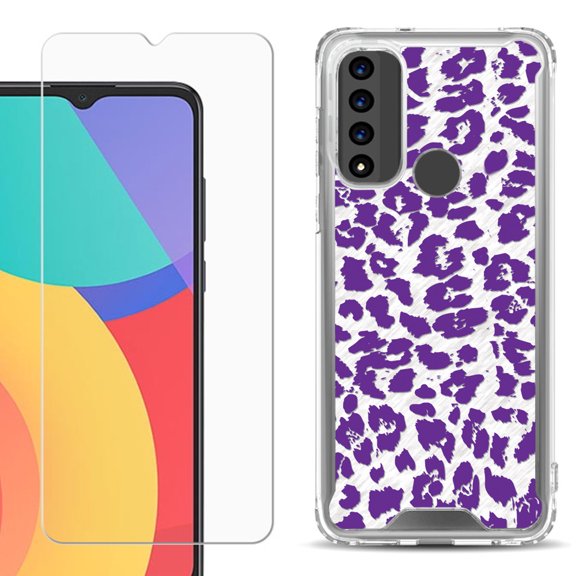 Shockproof Bumper Phone Case for TCL 20 XE, with Tempered Glass Screen Protector, by OneToughShield ® - Cheetah Purple