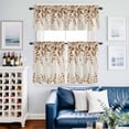 thumbnail image 2 of Brown Orange Eucalyptus Kitchen Curtains Sets for Windows 36 Inch Length, Farmhouse Weeping Leaves Linen Rod Pocket Window Treatments Tier Curtains and Valances Set for Bedroom/Bathroom, 2 of 8