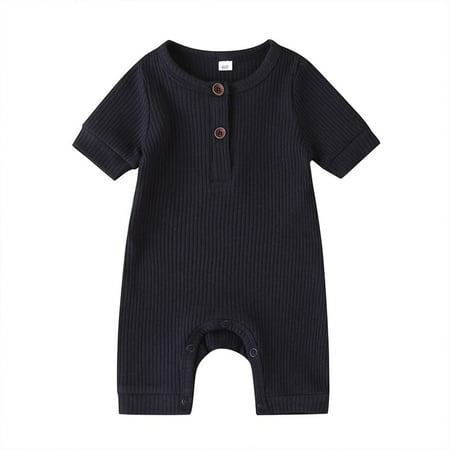 

Kukoosong Baby Girl Boy Clothes Baby Bodysuits Toddler Kids Baby Girls Boys One-Piece Short-Sleeved Fashion Solid Color Romper Navy 9-12 Months