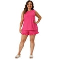 thumbnail image 3 of DARING DIVA Women's Plus Size 2-Piece Ruffle Knit Sleeveless Pajamas Set 1X Hot Pink, 3 of 6