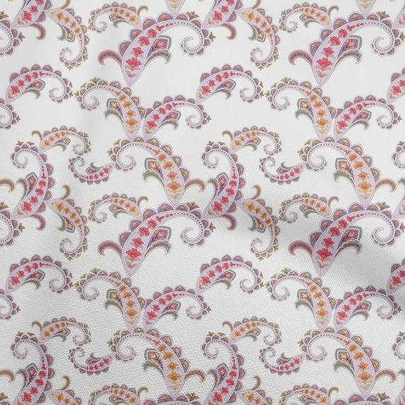 oneOone Cotton Cambric White Fabric Asian Paisley Diy Clothing Quilting Fabric Print Fabric By Yard 42 Inch Wide