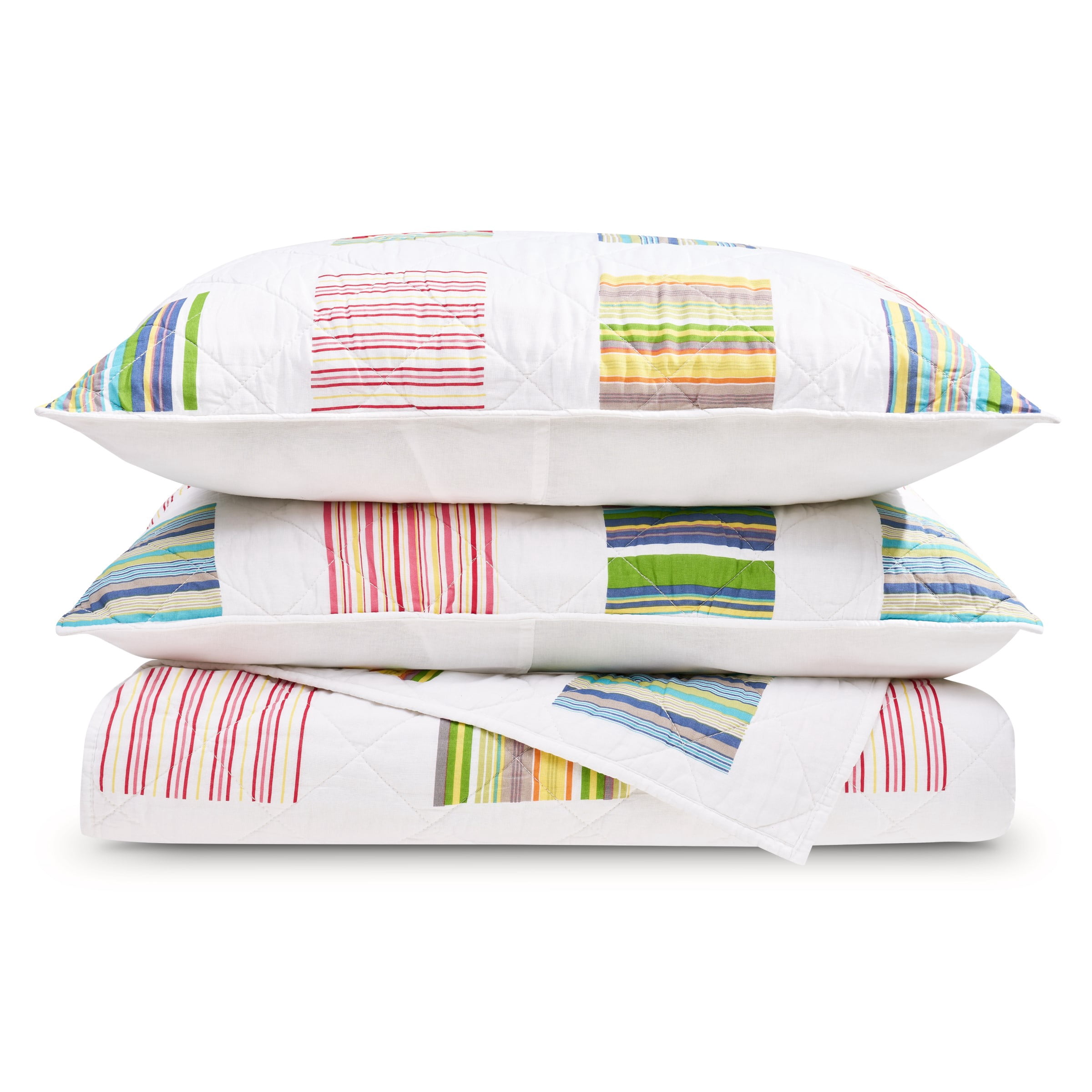 Greenland Home Sailor Modern Block Print Cotton Quilt Set, 3-Piece King, for Adults