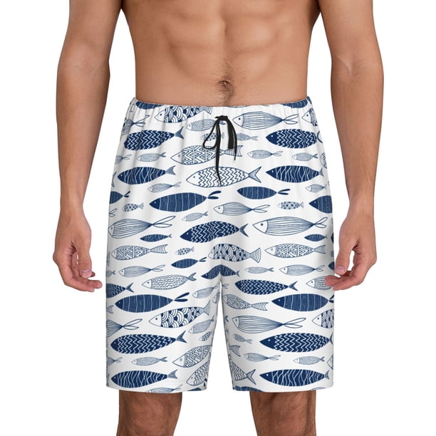 Fotbe Blue Fish Pantalones Cortos de Pijama para Hombre, Ropa de Dormir, Pantalones de Pijama Cortos para Hombre-Large