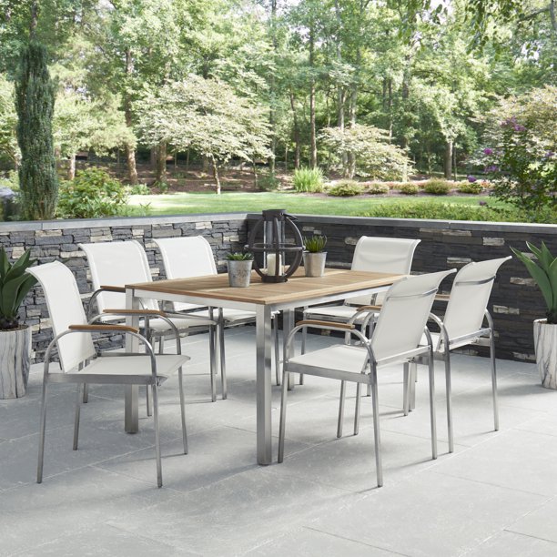 Aruba Stainless Steel 7 Pc Outdoor Dining Set By Home Styles Com Aruba Stainless Steel 7 Pc Outdoor, Stainless Steel Outdoor Table And Chairs