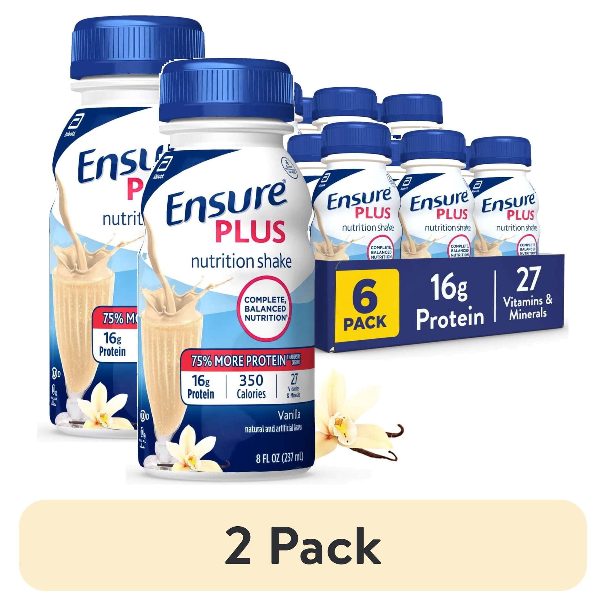 (2 pack) Ensure Plus Meal Replacement Nutrition Shake, Vanilla, 16g Protein, 8 fl oz - 6 Pack