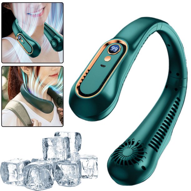 Ventilador Cuello Con Pantalla Digital Ventilador Cuello Ventilador Pequeño Portátil Recargable Por USB (verde)