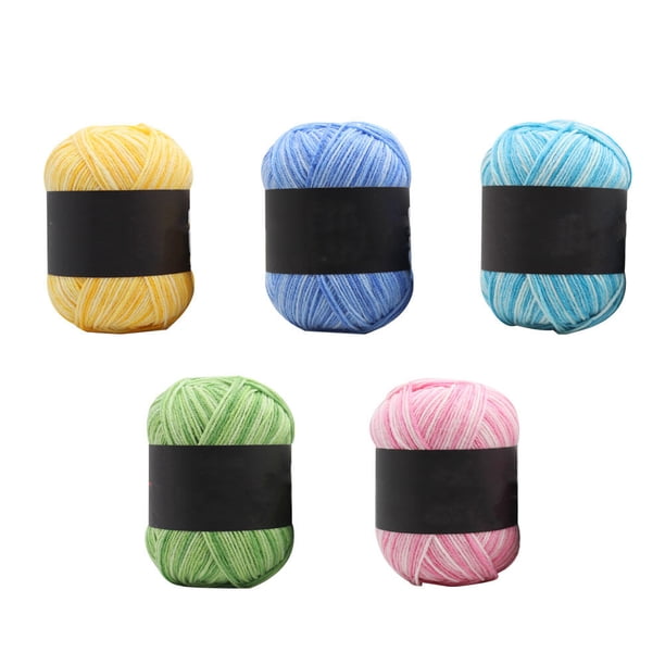 5 rollos de hilo de algodón degradado multicolor para crochet, hilo de lana de tres capas para tejer (rosa, amarillo, verde, azul agua y celeste).
