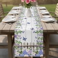 thumbnail image 4 of Spring Purple Flowers Table Runner - 90 Inch Long Farmhouse Leaves Fences Gray Wood Cotton and Linen Blended Dress Scarves Farmhouse Table Runner for Kitchen Dining, Coffee Table, 13" x 90", 4 of 8